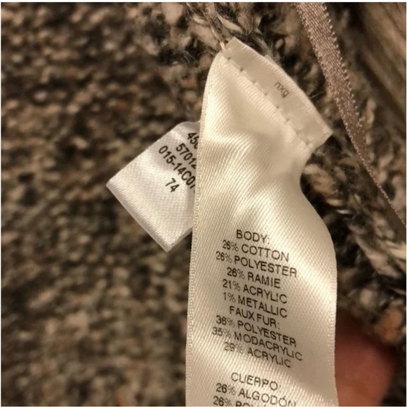 CHICOS Sweater Vest Faux Fur Fringe Collar Womens 2/L/12 Tan Brown Gray Cotton - Picture 4 of 9